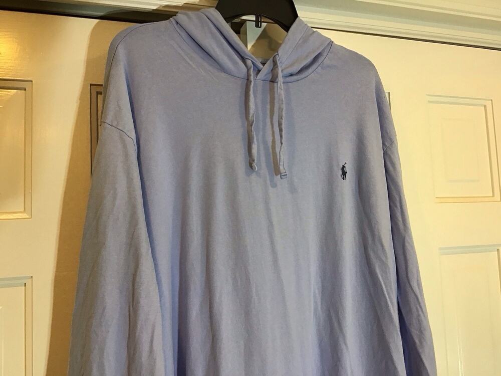 Polo Ralph Lauren Mens Blue Long Sleeve Hooded Pullover Shirt Pony Logo Size 3XB